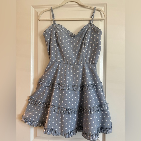 Dresses & Skirts - Blue Polka Dot Ruffle Mini Dressed